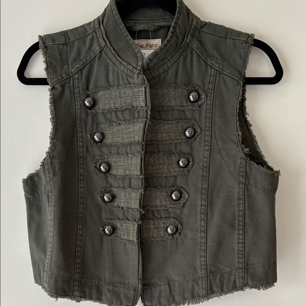Free People olive green military style vest